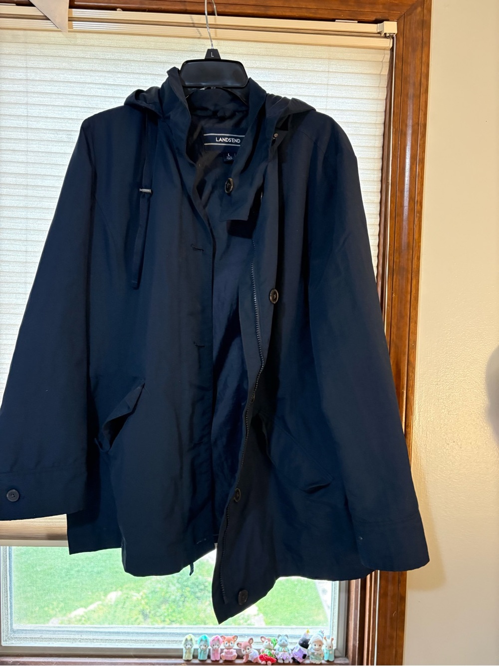Lands' End Navy Women's Trench Coat with Hood
